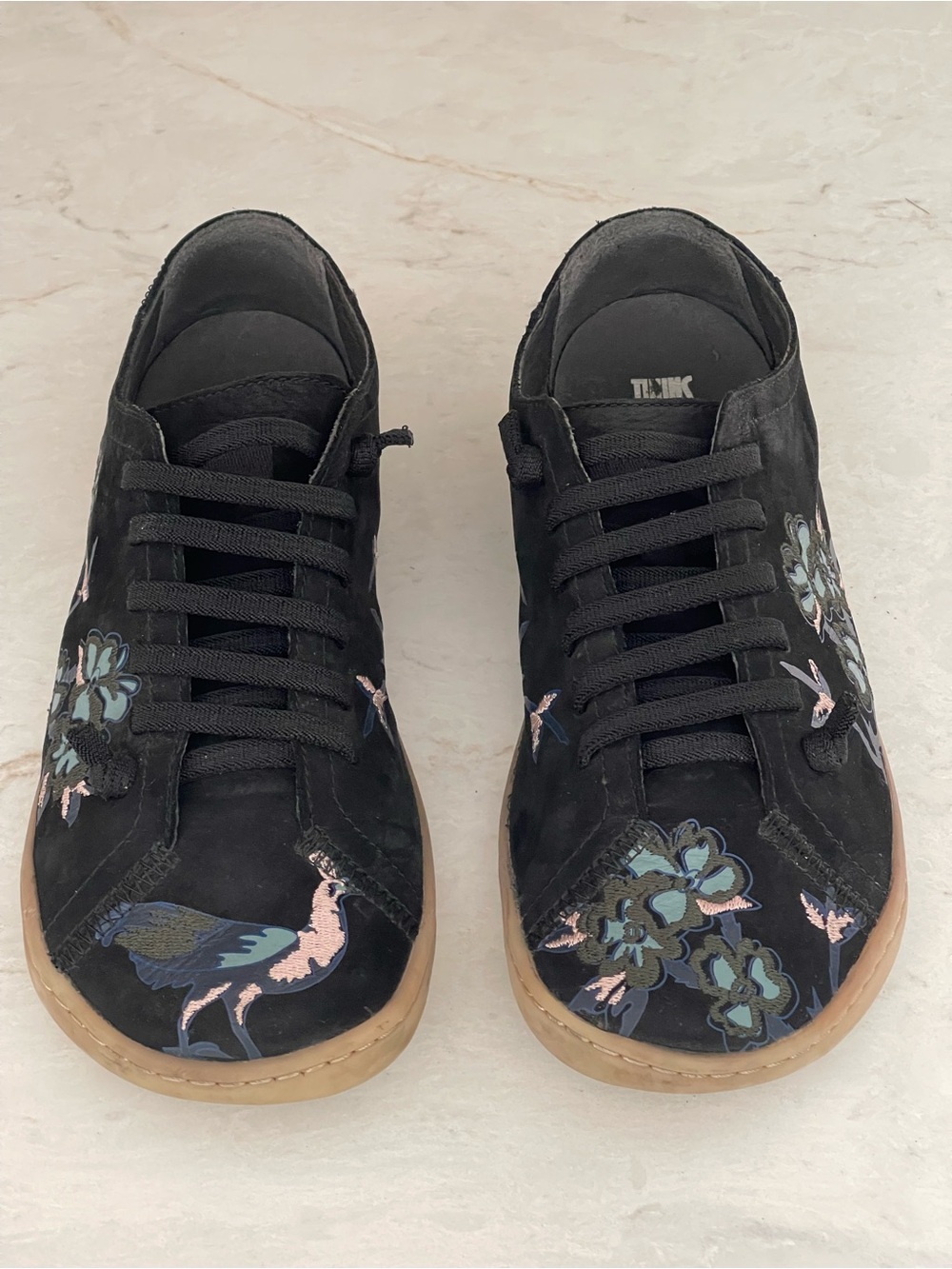CAMPER Twins Black Suede Sneakers Embroidered Flowers/Birds - 39EU / 9US GUC